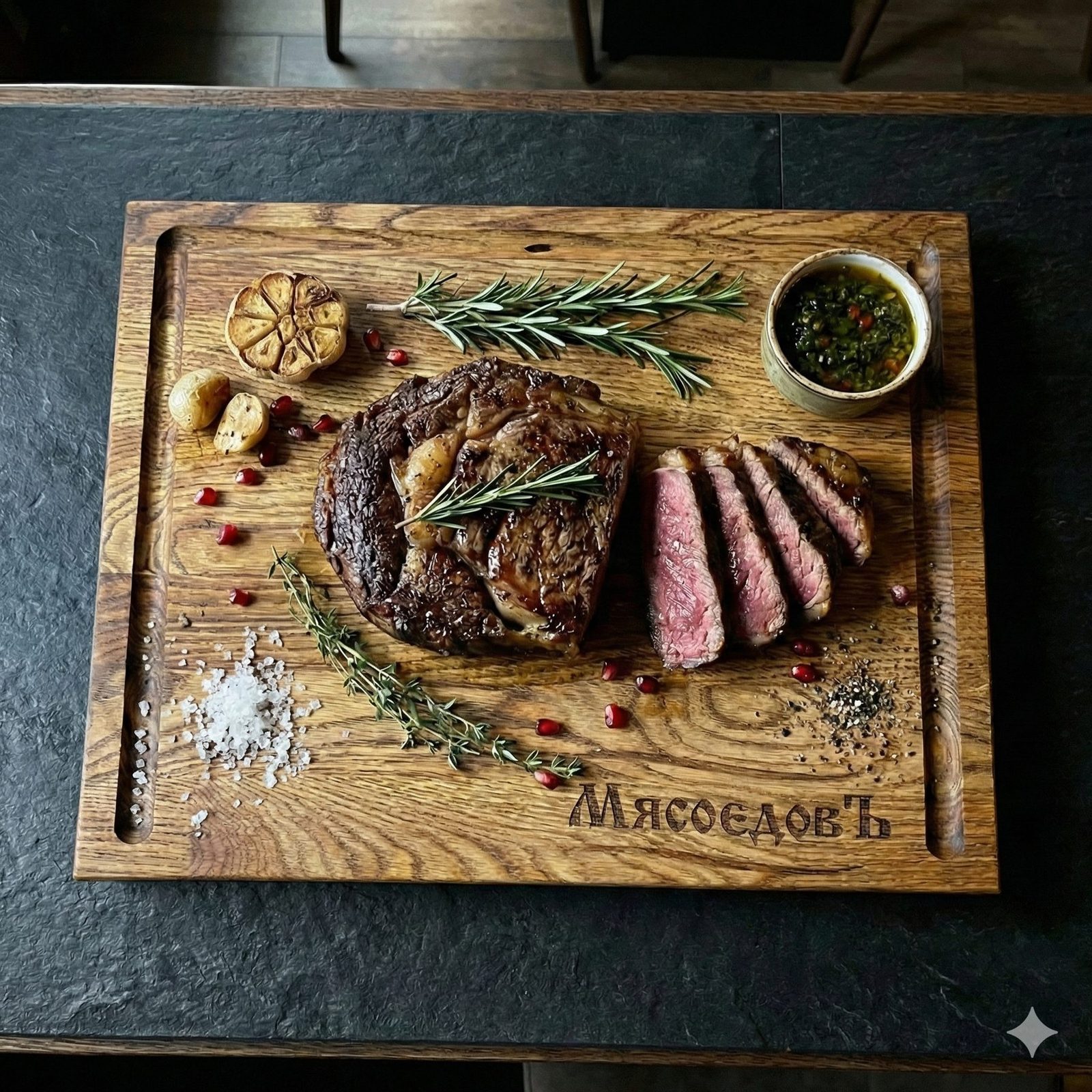 Стейк на доске Steak 400 с канавкой